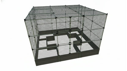 Walk-In Center Cross 12' x 12' Animal Barrier Raised Garden Bed - 2" Profile - GardenBLOX Classic Raised Garden Beds Frame It All Weathered Wood 2 Inch 16.5" 6' + Roof