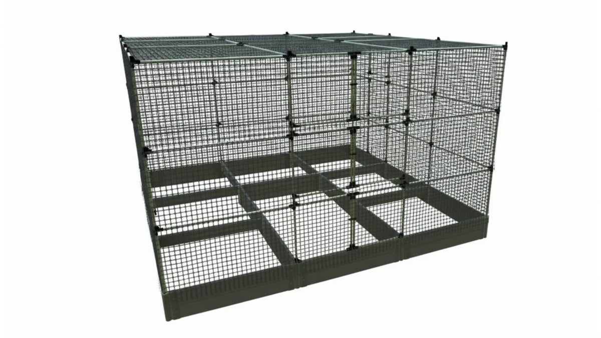 Walk-In Jumbo 12' x 12' Animal Barrier Raised Garden Bed - 2" Profile - GardenBLOX Classic Raised Garden Beds Frame It All Weathered Wood 2 Inch 11" 6' + Roof
