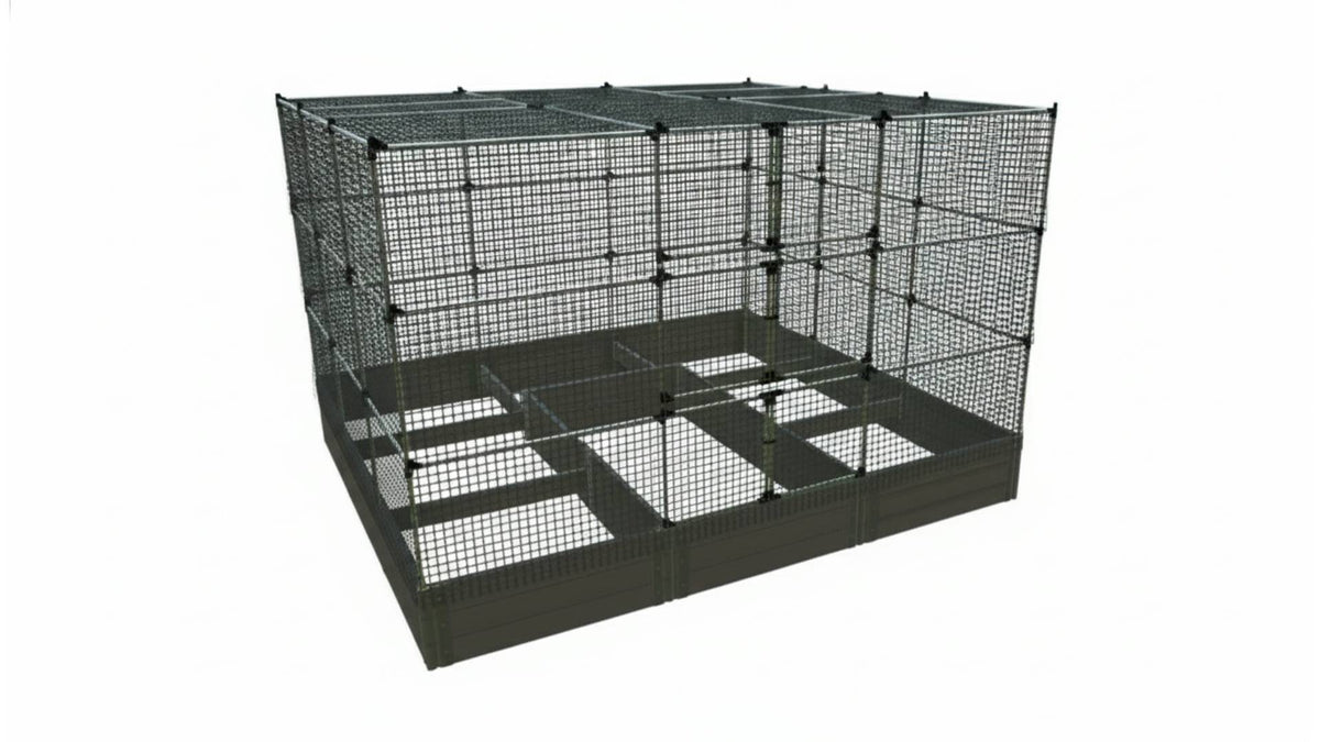 Walk-In Jumbo 12' x 12' Animal Barrier Raised Garden Bed - 2" Profile - GardenBLOX Classic Raised Garden Beds Frame It All Weathered Wood 2 Inch 16.5" 6' + Roof