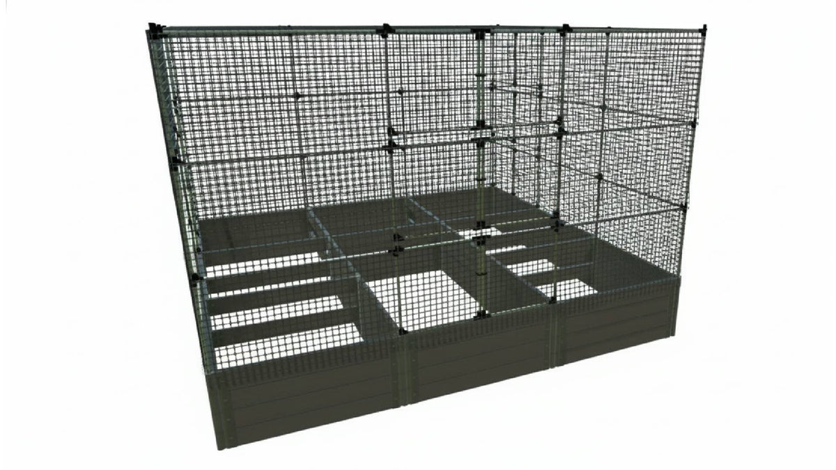 Walk-In Jumbo 12' x 12' Animal Barrier Raised Garden Bed - 2" Profile - GardenBLOX Classic Raised Garden Beds Frame It All Weathered Wood 2 Inch 22" 6' + Roof