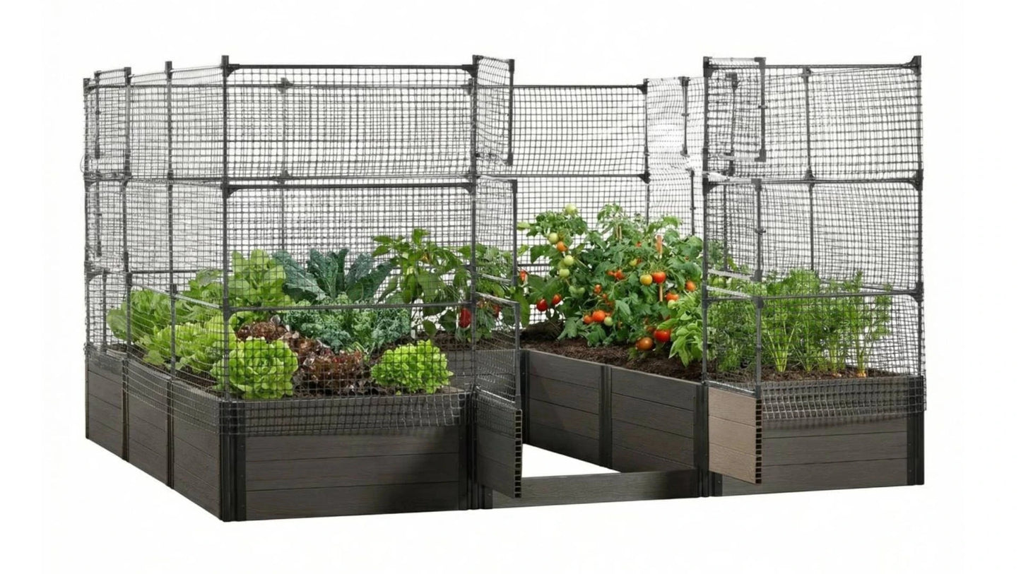 Walk-in Jumbo-U 12' x 12' Animal Barrier Raised Garden Bed - GardenBLOX Capped Raised Garden Beds Frame It All 