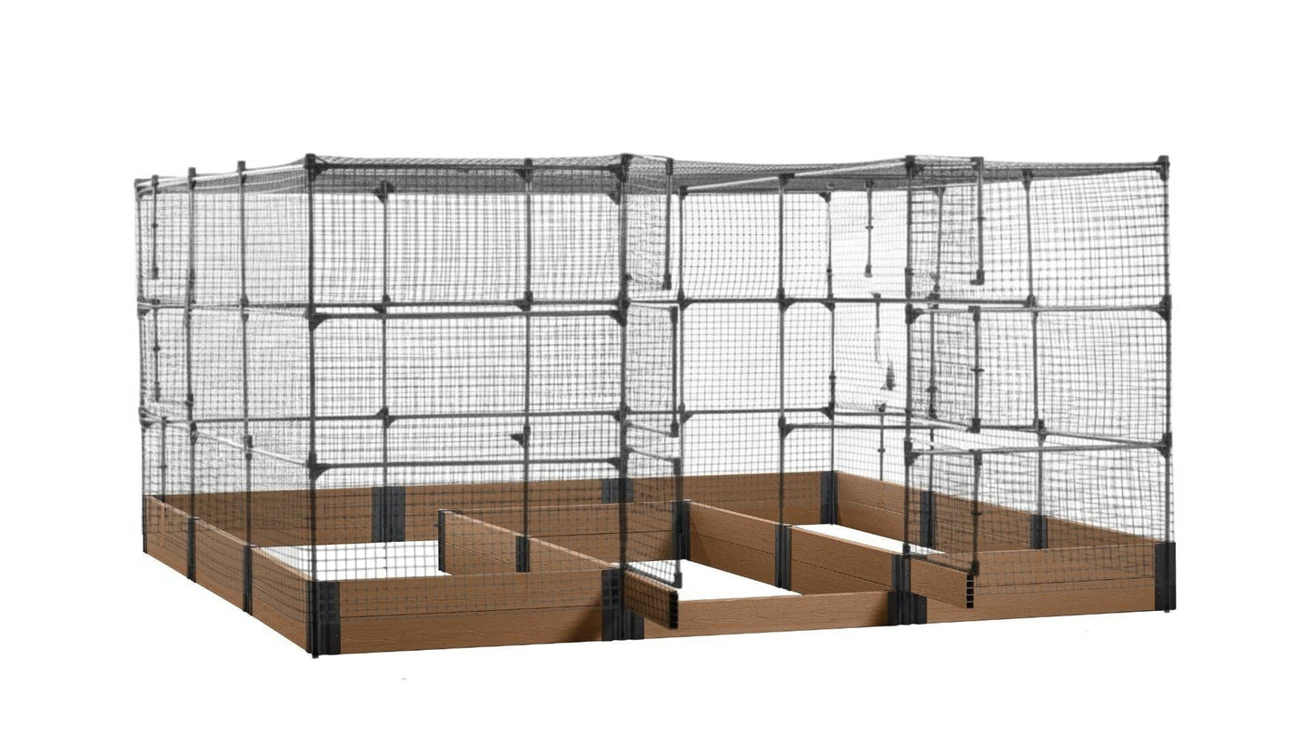 Walk-in Jumbo-U 12' x 12' Animal Barrier Raised Garden Bed - GardenBLOX Capped Raised Garden Beds Frame It All Hickory 11" 6' + Netting Roof