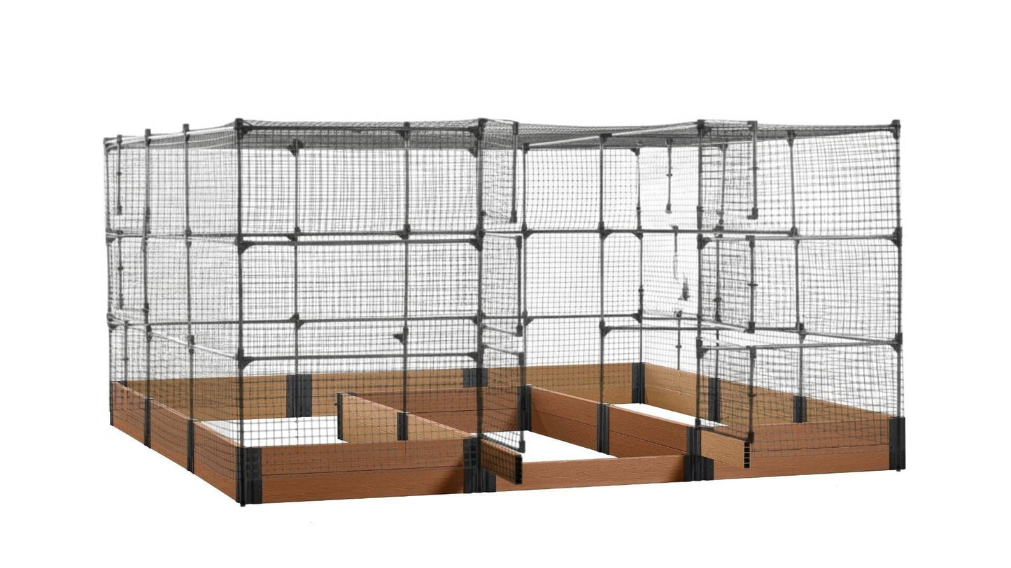 Walk-in Jumbo-U 12' x 12' Animal Barrier Raised Garden Bed - GardenBLOX Capped Raised Garden Beds Frame It All Teak 11" 6' + Netting Roof