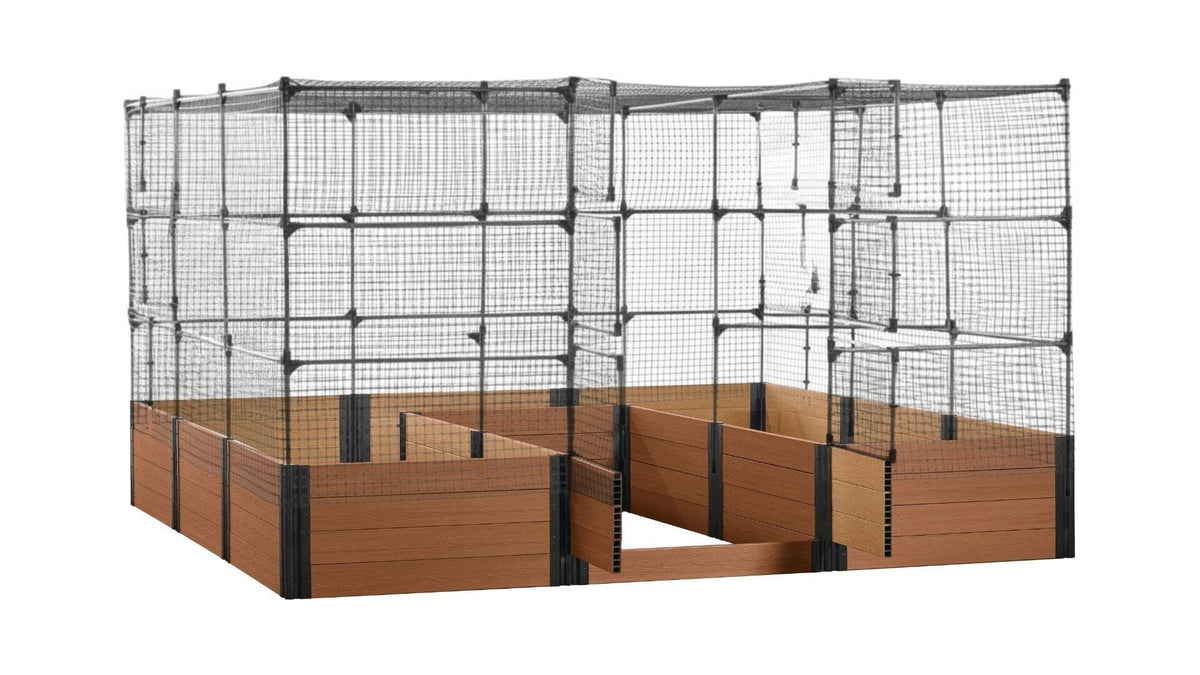 Walk-in Jumbo-U 12' x 12' Animal Barrier Raised Garden Bed - GardenBLOX Capped Raised Garden Beds Frame It All Teak 22" 6' + Netting Roof
