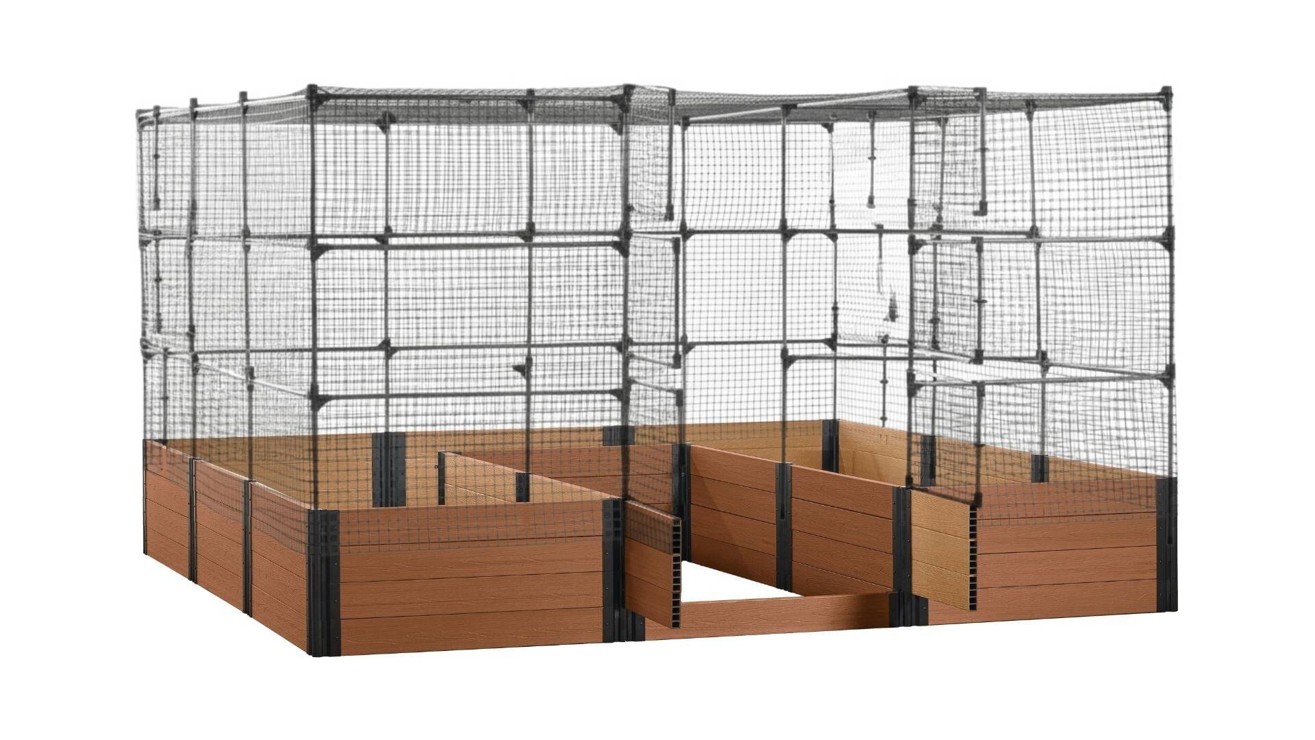 Walk-in Jumbo-U 12' x 12' Animal Barrier Raised Garden Bed - GardenBLOX Capped Raised Garden Beds Frame It All Teak 22" 6' + Netting Roof
