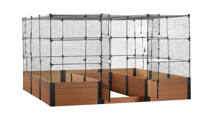 Walk-in Jumbo-U 12' x 12' Animal Barrier Raised Garden Bed - GardenBLOX Capped Raised Garden Beds Frame It All Teak 22" 6' + Netting Roof
