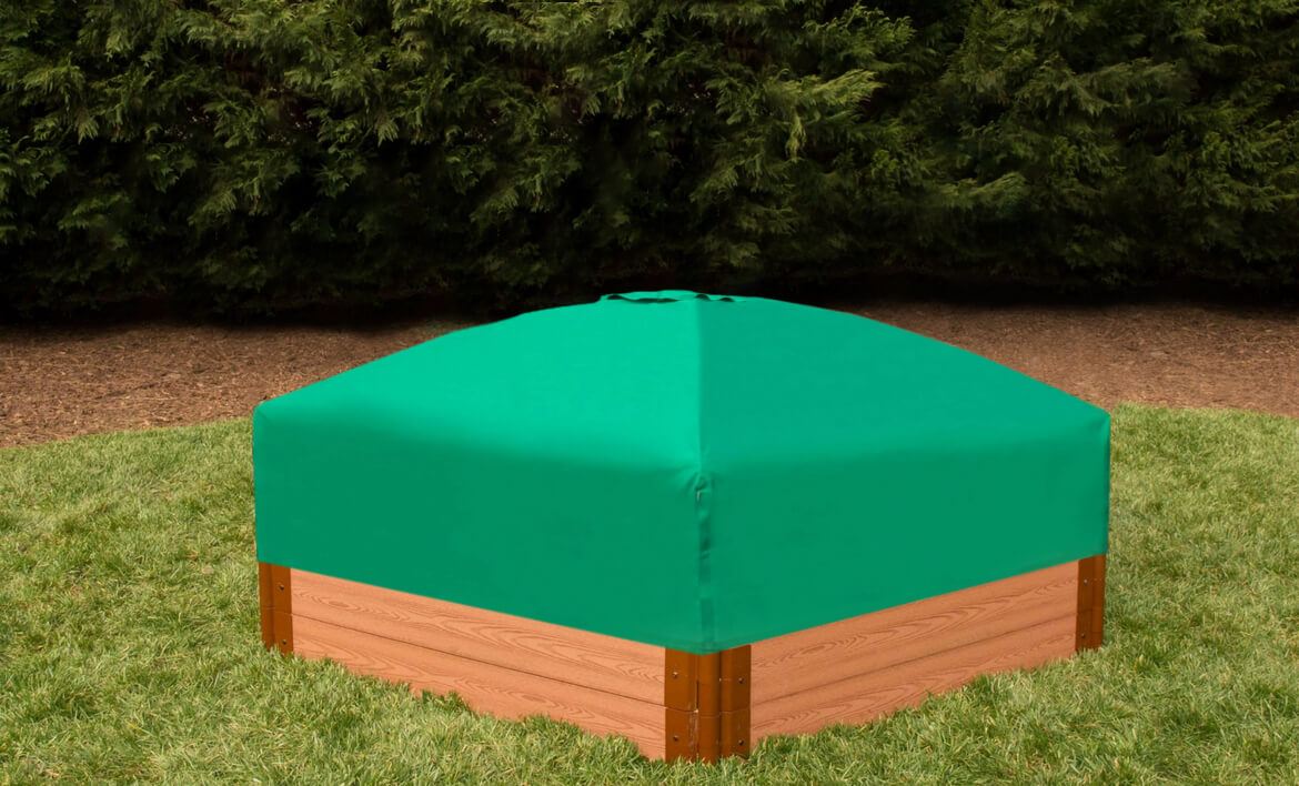4' x 4' Composite Square Sandbox - 2 Inch Profile Sandboxes Frame It All Classic Sienna 2 Inch 11" Sandbox + Collapsible Cover