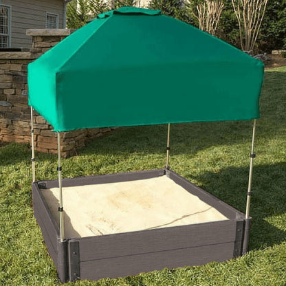 4' x 4' Composite Square Sandbox - 2 Inch Profile Sandboxes Frame It All Weathered Wood 2 Inch 11" Sandbox + Canopy Cover