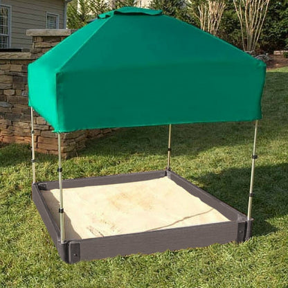4' x 4' Composite Square Sandbox - 2 Inch Profile Sandboxes Frame It All Weathered Wood 2 Inch 5.5" Sandbox + Canopy Cover