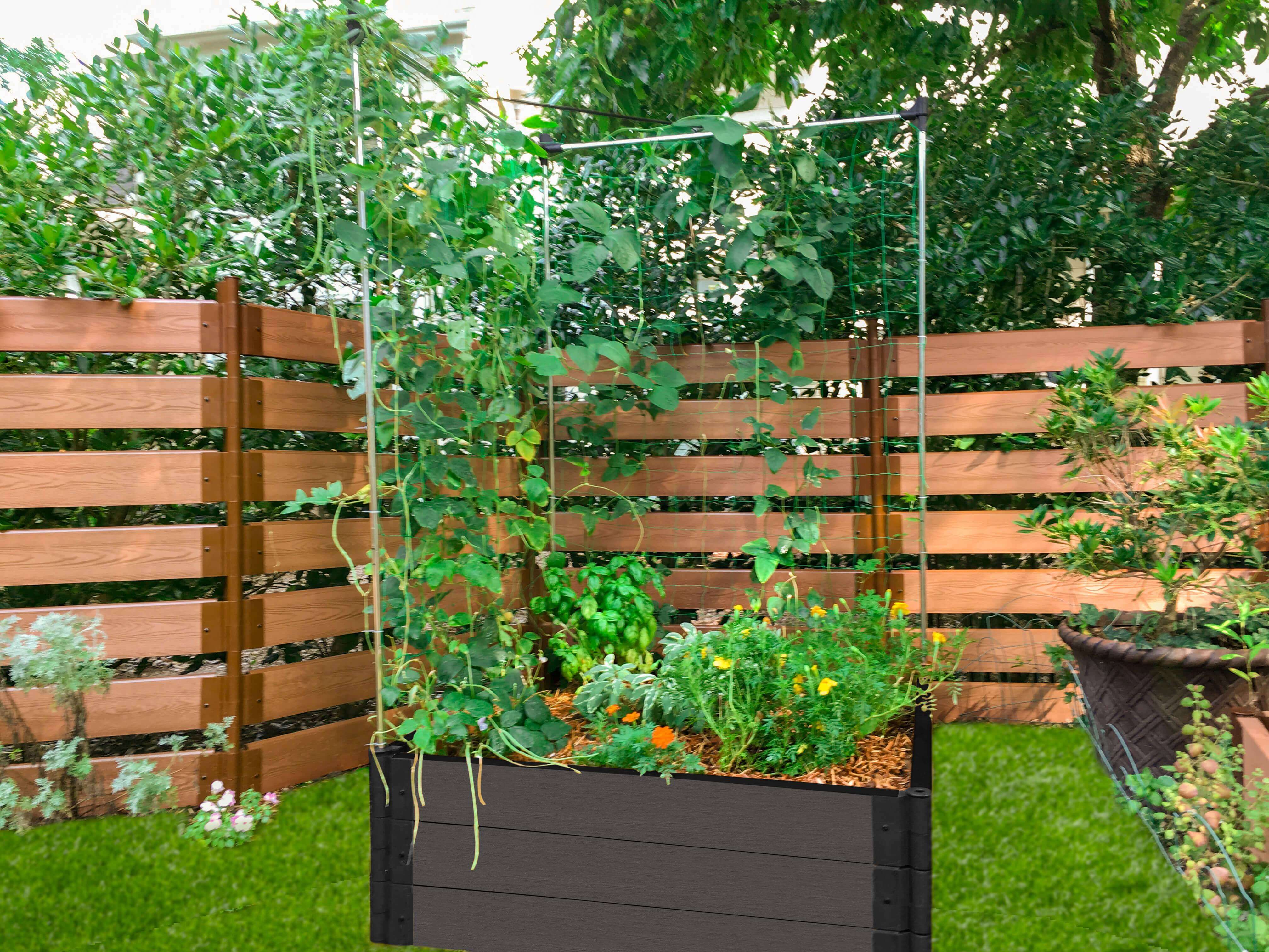 4' x 4' Raised Garden Bed with Trellis Raised Garden Beds Frame It All Weathered Wood 1
