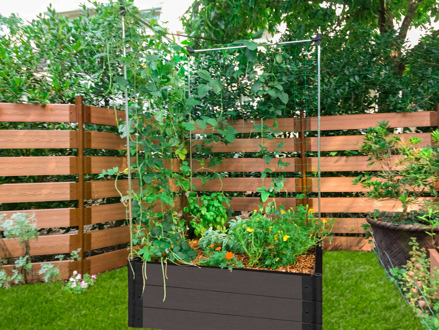 4' x 4' Raised Garden Bed with Trellis Raised Garden Beds Frame It All Weathered Wood 1" 3 = 16.5"