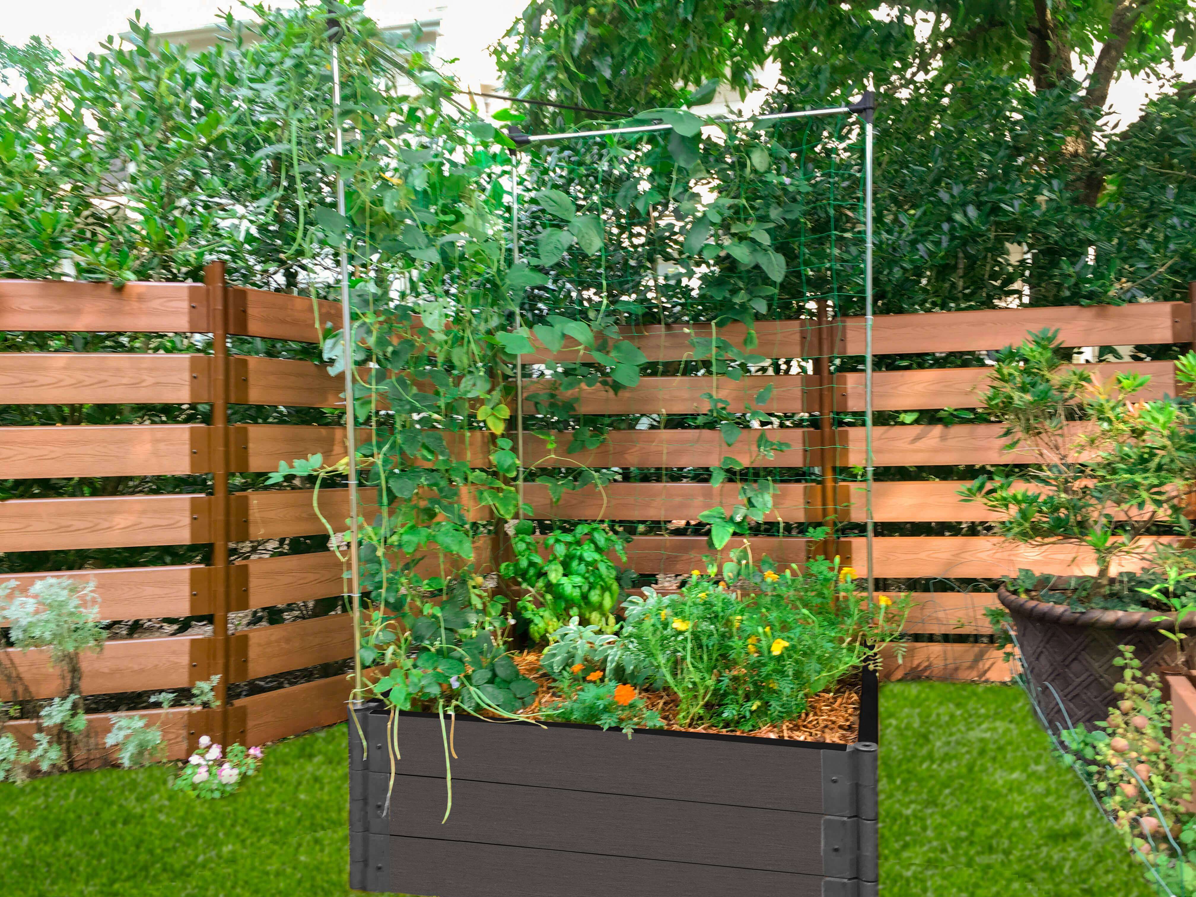 4' x 4' Raised Garden Bed with Trellis Raised Garden Beds Frame It All Weathered Wood 2