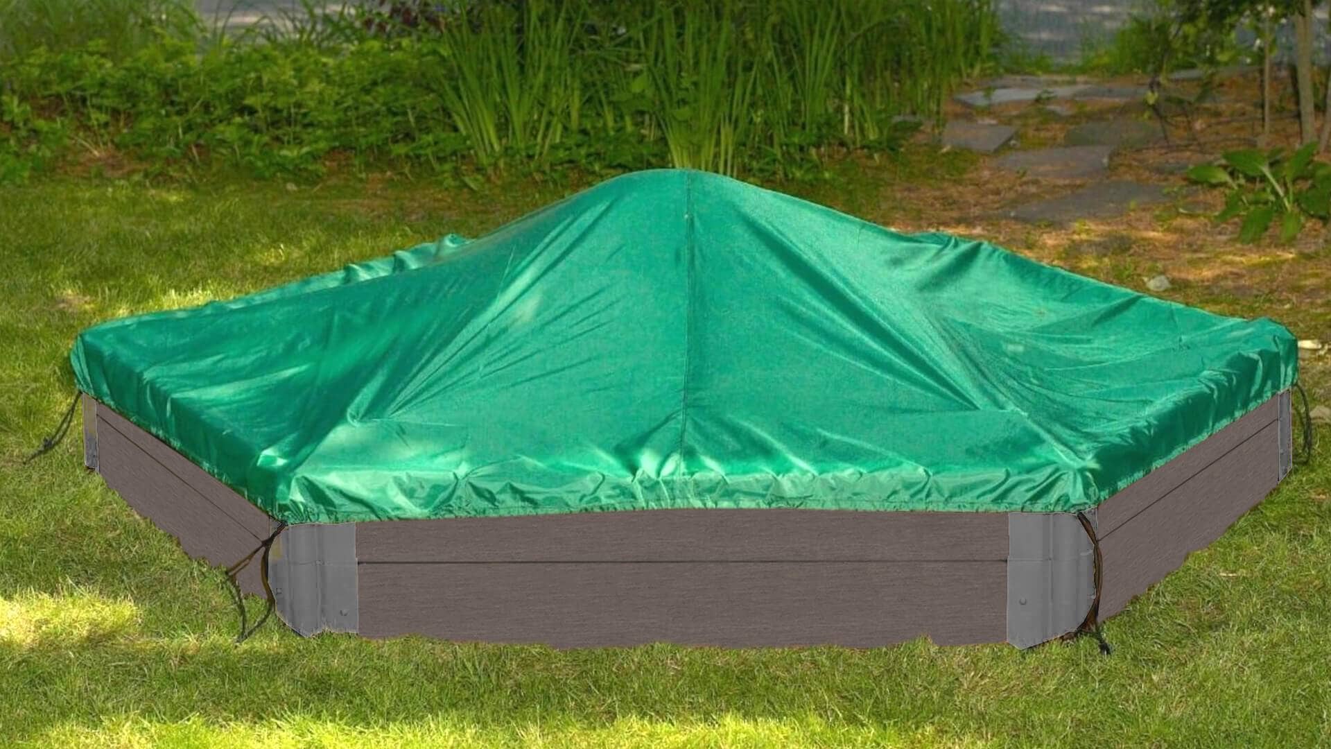 7' x 8' Composite Hexagon Sandbox - 2 Inch Profile Sandboxes Frame It All Weathered Wood 2 Inch 11" Tarp Cover
