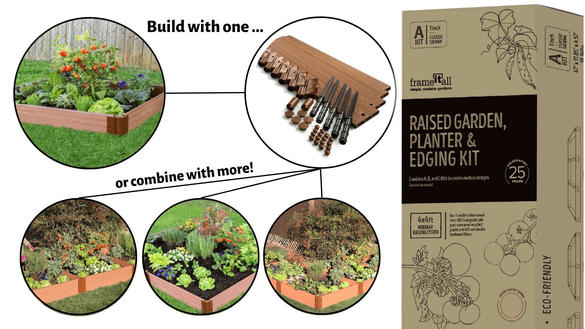 Garden Builder ABC 1 Inch Profile Kits - Raised Garden, Planter or Edging Designs Frame It All 