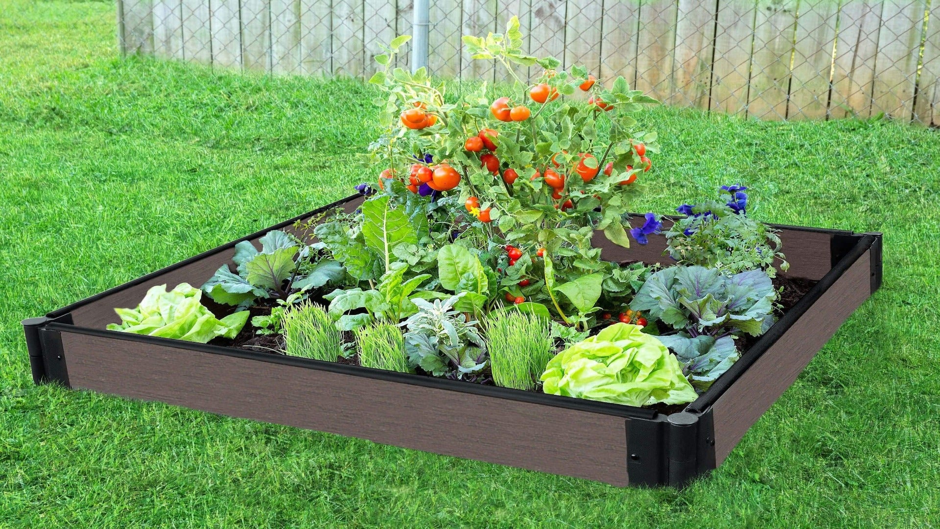 Tool-Free 4' x 4' Raised Garden Bed Raised Garden Beds Frame It All Weathered Wood 1