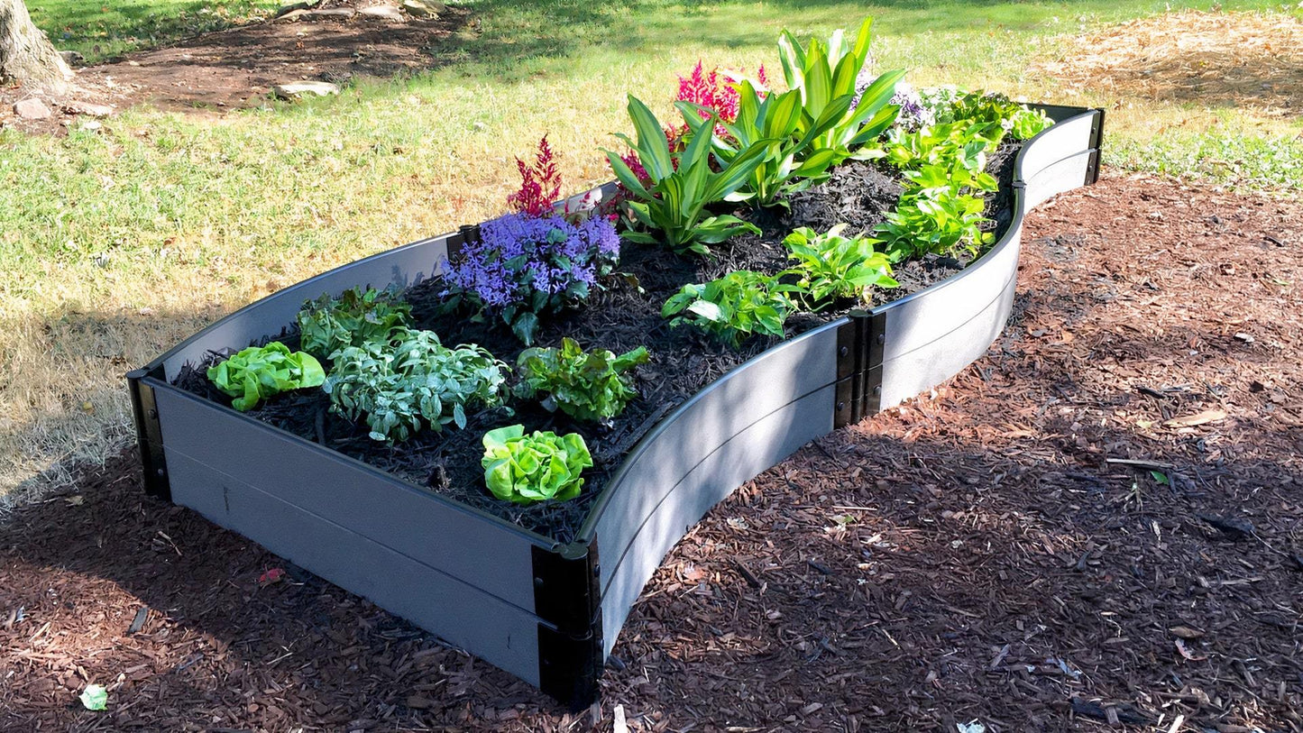 Tool-Free 'Lazy Curve' - 4' x 12' Raised Garden Bed Raised Garden Beds Frame It All Weathered Wood 1" 2 = 11"