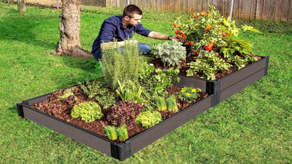 Tool-Free 'Stepper' - 4’ x 8’ x 11" Terrace Garden Raised Bed (Double Tier) Raised Garden Beds Frame It All Weathered Wood 1" 