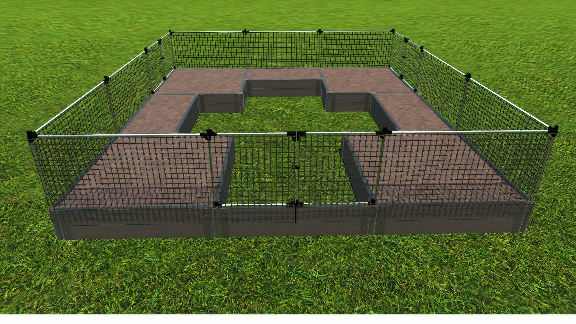 Walk-In 'Center Cross' 12' x 12' Animal Barrier Raised Garden Bed - 2" Profile Raised Garden Beds Frame It All Weathered Wood 2 Inch 2 Levels = 11 Inches 2 Foot