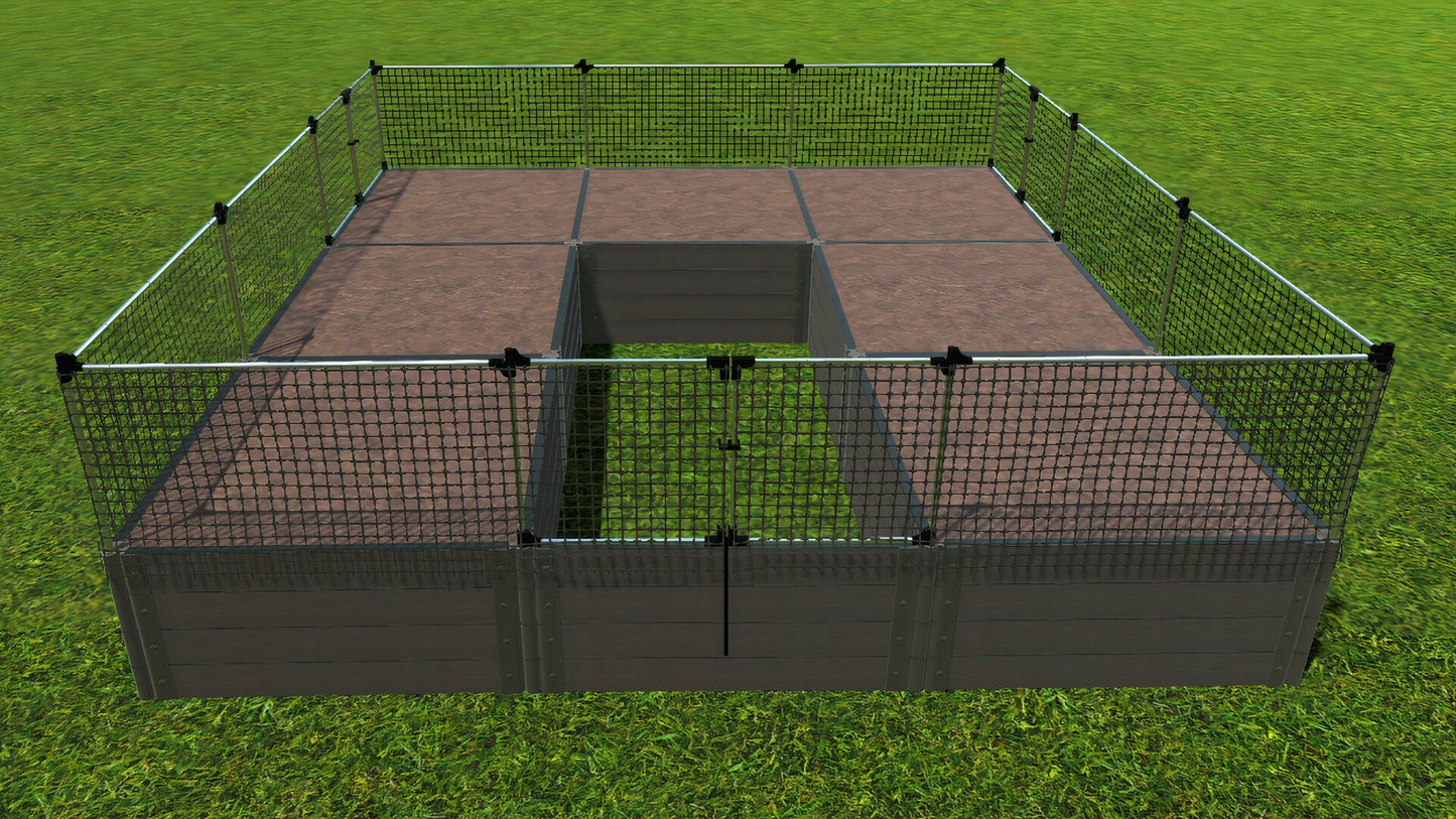 Walk-In 'Jumbo' 12' x 12' Animal Barrier Raised Garden Bed - 2" Profile Raised Garden Beds Frame It All Weathered Wood 2 Inch 4 Levels = 22 Inches 2 Foot