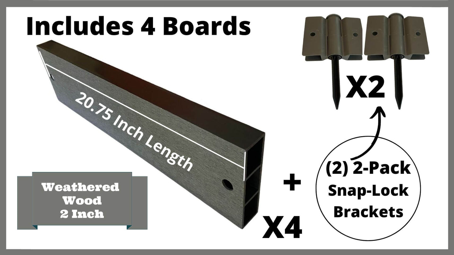 Weathered Wood 2" Profile Components Parts Frame It All 2ft Straight Snap-Lock Boards (4PK + Brackets) 