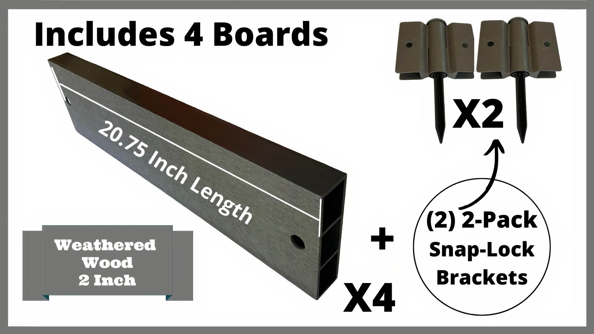 Weathered Wood 2' Snap-Lock Ready 2" Profile Composite Straight Boards w/ Bracket Packs (4 Board Pack) Parts Frame It All 